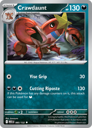 Pokémonkaart Crawdaunt nummer 85/132 uit de set Mega Evolution