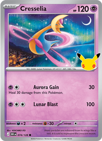 Pokémonkaart Cresselia nummer 074/128 uit de set 30th Celebration (Mega Evolution)
