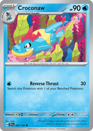 Pokémonkaart Croconaw nummer 40/162 uit de set Temporal Forces (Scarlet & Violet)