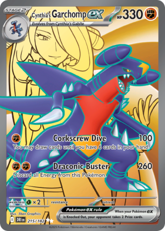 Pokémonkaart Cynthia's Garchomp ex nummer 215/182 uit de set Destined Rivals (Scarlet & Violet)