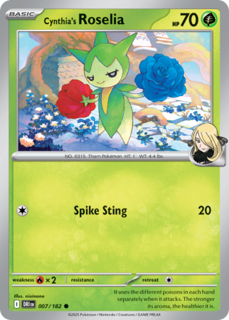Pokémonkaart Cynthia's Roselia nummer 7/182