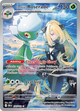 Pokémonkaart Cynthia's Roserade nummer 184/182