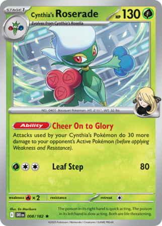 Pokémonkaart Cynthia's Roserade nummer 8/182