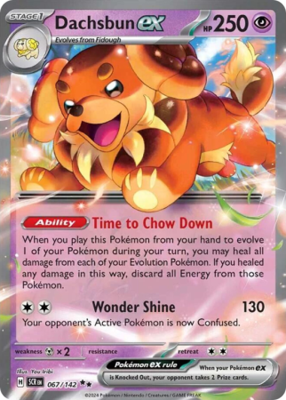 Pokémonkaart Dachsbun ex nummer 67/142 uit de set Stellar Crown (Scarlet & Violet)
