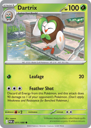 Pokémonkaart Dartrix nummer 11/88 uit de set Perfect Order (Mega Evolution)