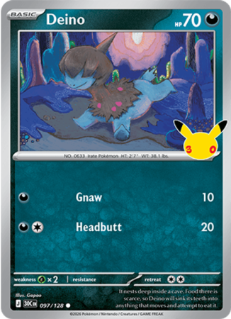 Pokémonkaart Deino nummer 097/128 uit de set 30th Celebration (Mega Evolution)