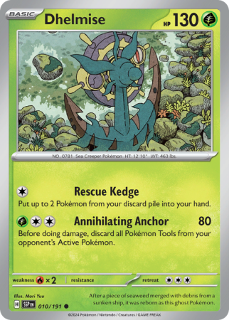 Pokémonkaart Dhelmise nummer 10/191 uit de set Surging Sparks (Scarlet & Violet)