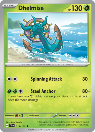 Pokémonkaart Dhelmise nummer 19/162 uit de set Temporal Forces (Scarlet & Violet)