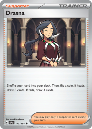 Pokémonkaart Drasna nummer 173/191 uit de set Surging Sparks (Scarlet & Violet)