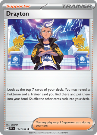 Pokémonkaart Drayton nummer 174/191 uit de set Surging Sparks (Scarlet & Violet)