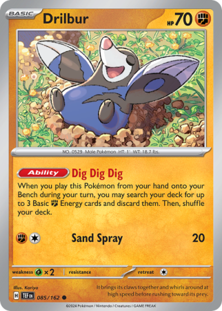 Pokémonkaart Drilbur nummer 85/162 uit de set Temporal Forces (Scarlet & Violet)