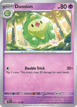 Pokémonkaart Duosion nummer 71/162 uit de set Temporal Forces (Scarlet & Violet)
