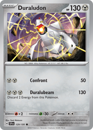 Pokémonkaart Duraludon nummer 129/191 uit de set Surging Sparks (Scarlet & Violet)