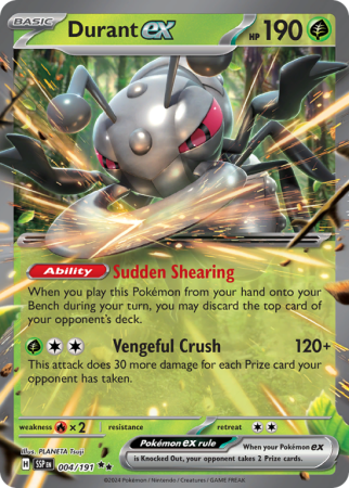 Pokémonkaart Durant ex nummer 4/191 uit de set Surging Sparks (Scarlet & Violet)