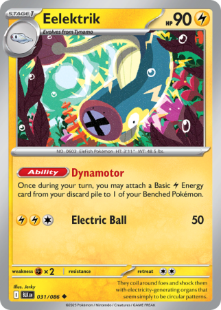Pokémonkaart Eelektrik nummer 31/86 uit de set Black Bolt (Scarlet & Violet)