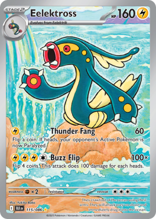 Pokémonkaart Eelektross nummer 115/86 uit de set Black Bolt (Scarlet & Violet)