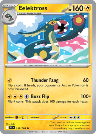 Pokémonkaart Eelektross nummer 32/86 uit de set Black Bolt (Scarlet & Violet)
