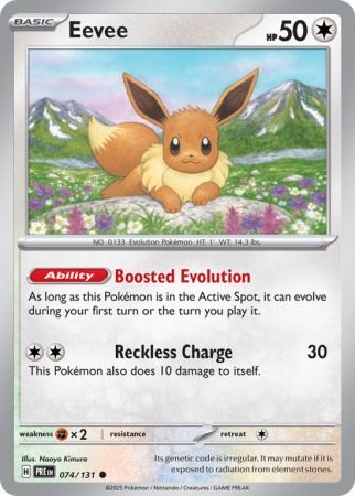 Pokémonkaart Eevee nummer 74/131 uit de set Prismatic Evolutions (Scarlet & Violet)
