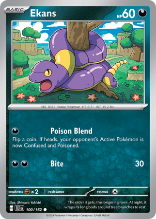 Pokémonkaart Ekans nummer 100/162 uit de set Temporal Forces (Scarlet & Violet)