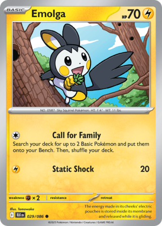 Pokémonkaart Emolga nummer 29/86 uit de set Black Bolt (Scarlet & Violet)