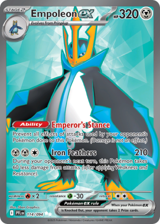 Pokémonkaart Empoleon ex nummer 114/94 uit de set Phantasmal Flames (Mega Evolution)