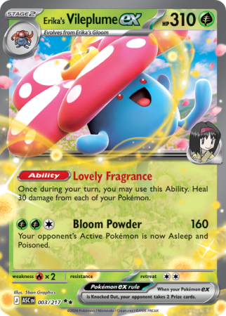 Pokémonkaart Erika's Vileplume ex nummer 3/217
