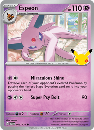 Pokémonkaart Espeon nummer 069/128 uit de set 30th Celebration (Mega Evolution)
