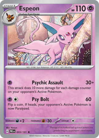Pokémonkaart Espeon nummer 33/131 uit de set Prismatic Evolutions (Scarlet & Violet)