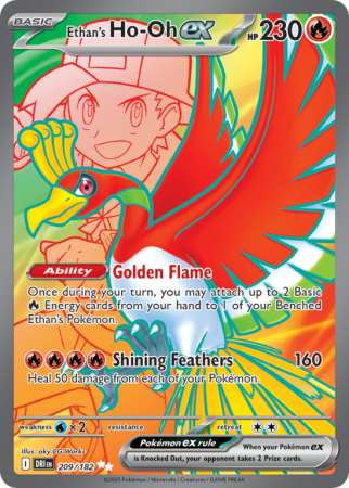Pokémonkaart Ethan's Ho-Oh ex nummer 209/182 uit de set Destined Rivals (Scarlet & Violet)