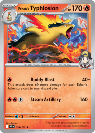Pokémonkaart Ethan's Typhlosion nummer 34/182 uit de set Destined Rivals (Scarlet & Violet)