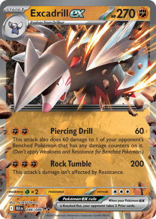 Pokémonkaart Excadrill ex nummer 46/86 uit de set Black Bolt (Scarlet & Violet)