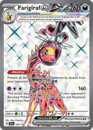 Pokémonkaart Farigiraf ex nummer 194/162 uit de set Temporal Forces (Scarlet & Violet)