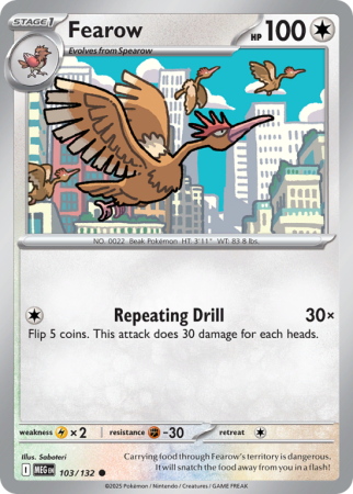Pokémonkaart Fearow nummer 103/132 uit de set Mega Evolution