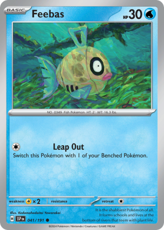 Pokémonkaart Feebas nummer 41/191 uit de set Surging Sparks (Scarlet & Violet)