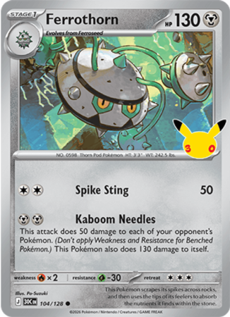 Pokémonkaart Ferrothorn nummer 104/128 uit de set 30th Celebration (Mega Evolution)