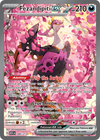 Pokémonkaart Fezandipiti ex nummer 288/217 uit de set Ascended Heroes (Mega Evolution)
