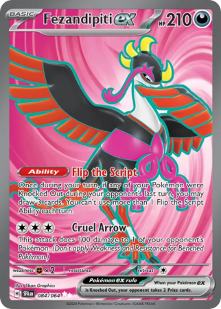 Pokémonkaart Fezandipiti ex nummer 84/64 uit de set Shrouded Fable (Scarlet & Violet)