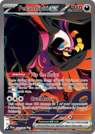 Pokémonkaart Fezandipiti ex nummer 92/64 uit de set Shrouded Fable (Scarlet & Violet)