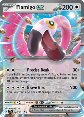 Pokémonkaart Flamigo ex nummer 160/191 uit de set Surging Sparks (Scarlet & Violet)