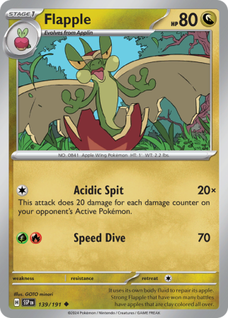 Pokémonkaart Flapple nummer 139/191 uit de set Surging Sparks (Scarlet & Violet)