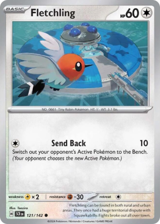 Pokémonkaart Fletchling nummer 121/142 uit de set Stellar Crown (Scarlet & Violet)