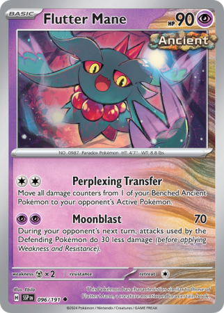 Pokémonkaart Flutter Mane nummer 96/191 uit de set Surging Sparks (Scarlet & Violet)