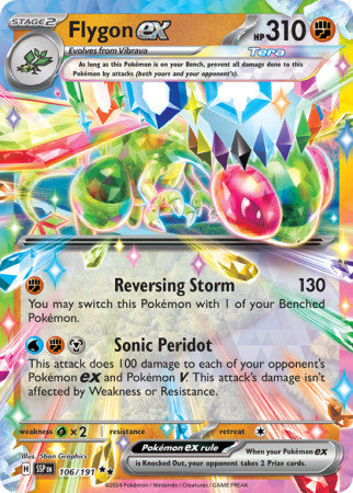 Pokémonkaart Flygon ex nummer 106/191 uit de set Surging Sparks (Scarlet & Violet)