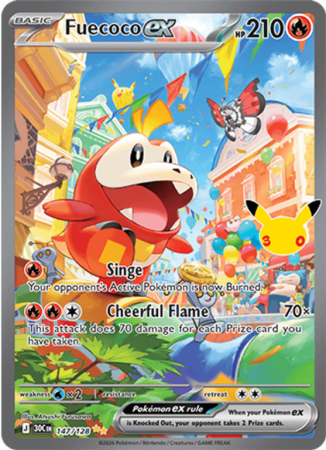 Pokémonkaart Fuecoco ex nummer 147/128 uit de set 30th Celebration (Mega Evolution)