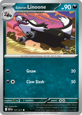 Pokémonkaart Galarian Linoone nummer 131/217 uit de set Ascended Heroes (Mega Evolution)