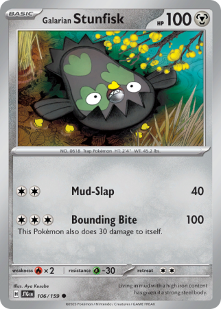 Pokémonkaart Galarian Stunfisk nummer 106/159 uit de set Journey Together (Scarlet & Violet)