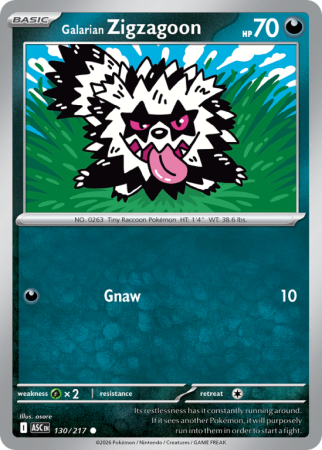 Pokémonkaart Galarian Zigzagoon nummer 130/217 uit de set Ascended Heroes (Mega Evolution)