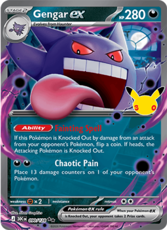 Pokémonkaart Gengar ex nummer 090/128 uit de set 30th Celebration (Mega Evolution)