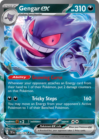 Pokémonkaart Gengar ex nummer 104/162 uit de set Temporal Forces (Scarlet & Violet)