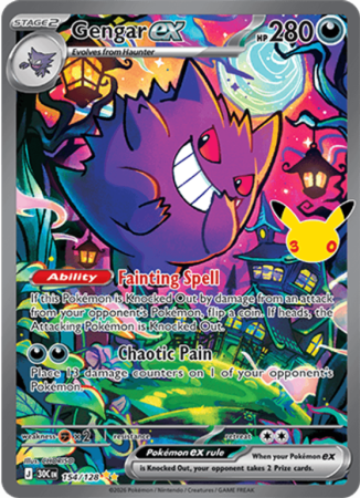 Pokémonkaart Gengar ex nummer 154/128 uit de set 30th Celebration (Mega Evolution)